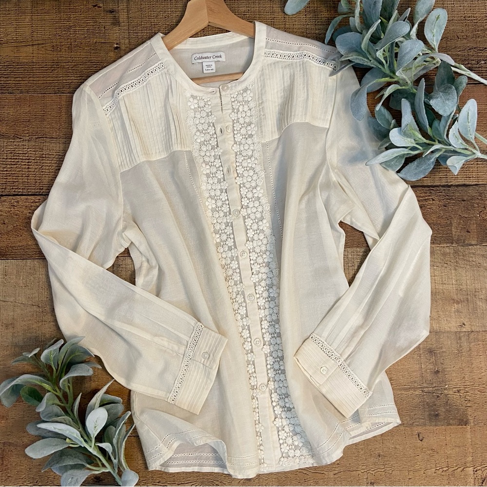 Cream Cotton-Silk Button Down by COLDWATER CREEK - Picture 7 of 11